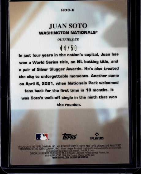 2022 Topps Chrome #HOC-6 Juan Soto Heart of the City Gold Refractor