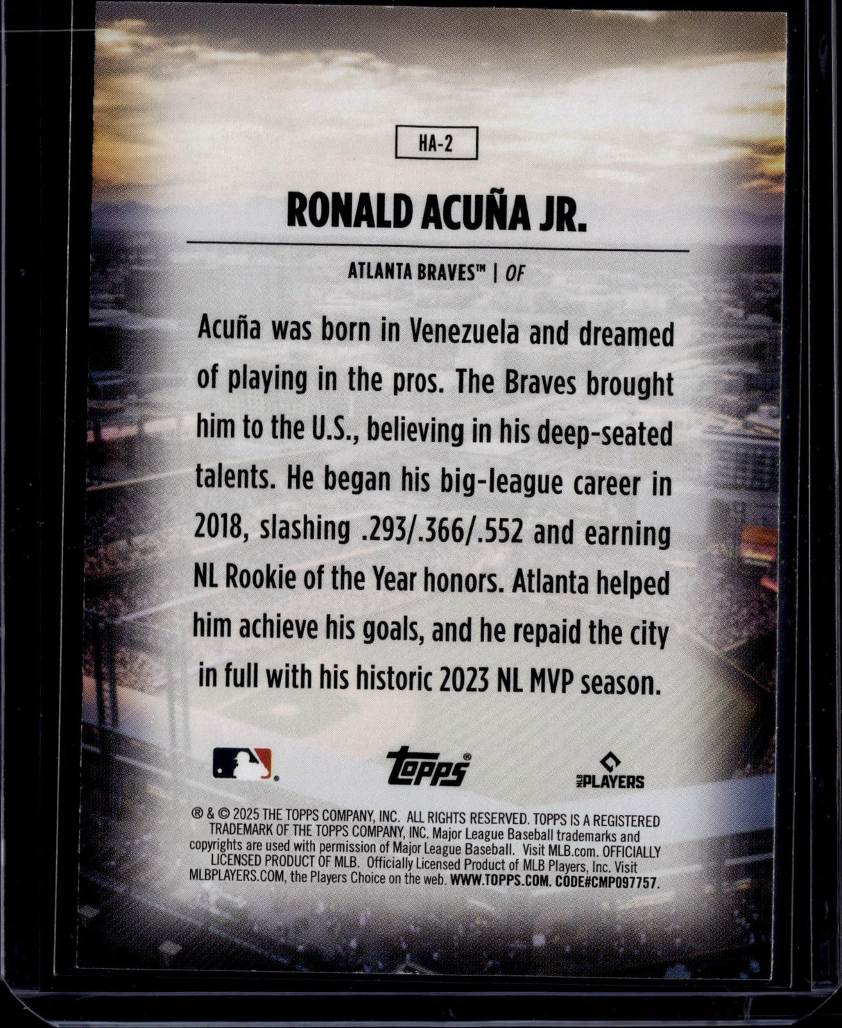 2025 Topps #HA-2 Ronald Acuña Jr. Home Field Advantage
