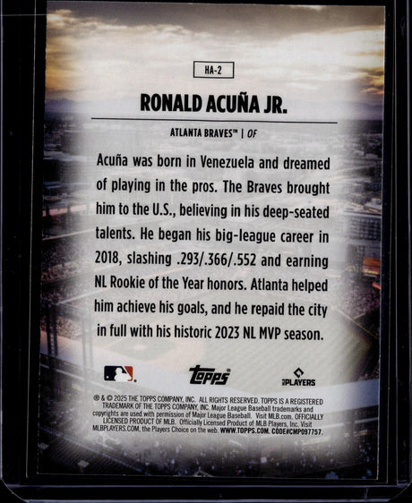 2025 Topps #HA-2 Ronald Acuña Jr. Home Field Advantage