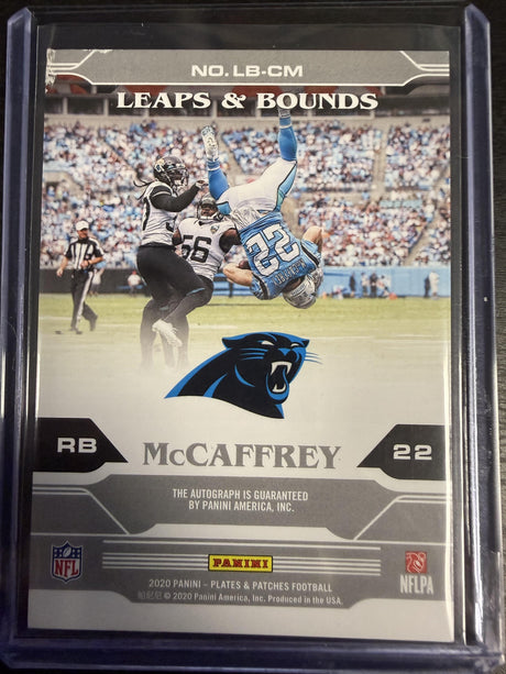 2020 Plates & Patches Christian McCaffrey Leaps & Bounds Auto /10 (Corner Flaw)