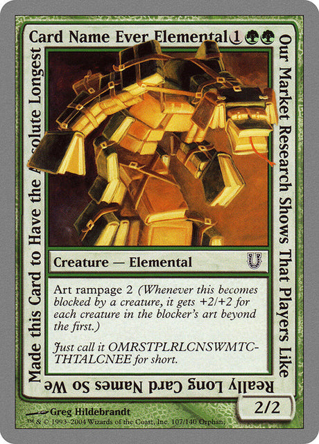 Our Market Research Shows That Players Like Really Long Card Names So We Made this Card to Have the Absolute Longest Card Name Ever Elemental (107) - Unhinged (UNH)