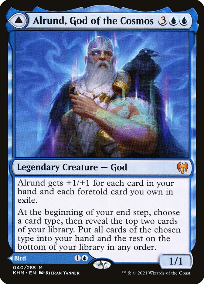 Alrund, God of the Cosmos // Hakka, Whispering Raven (40) - Kaldheim (KHM)