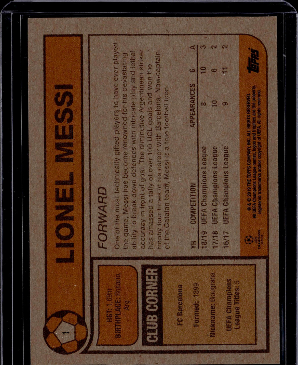 2019 Topps Living UEFA Champions League #1 Lionel Messi