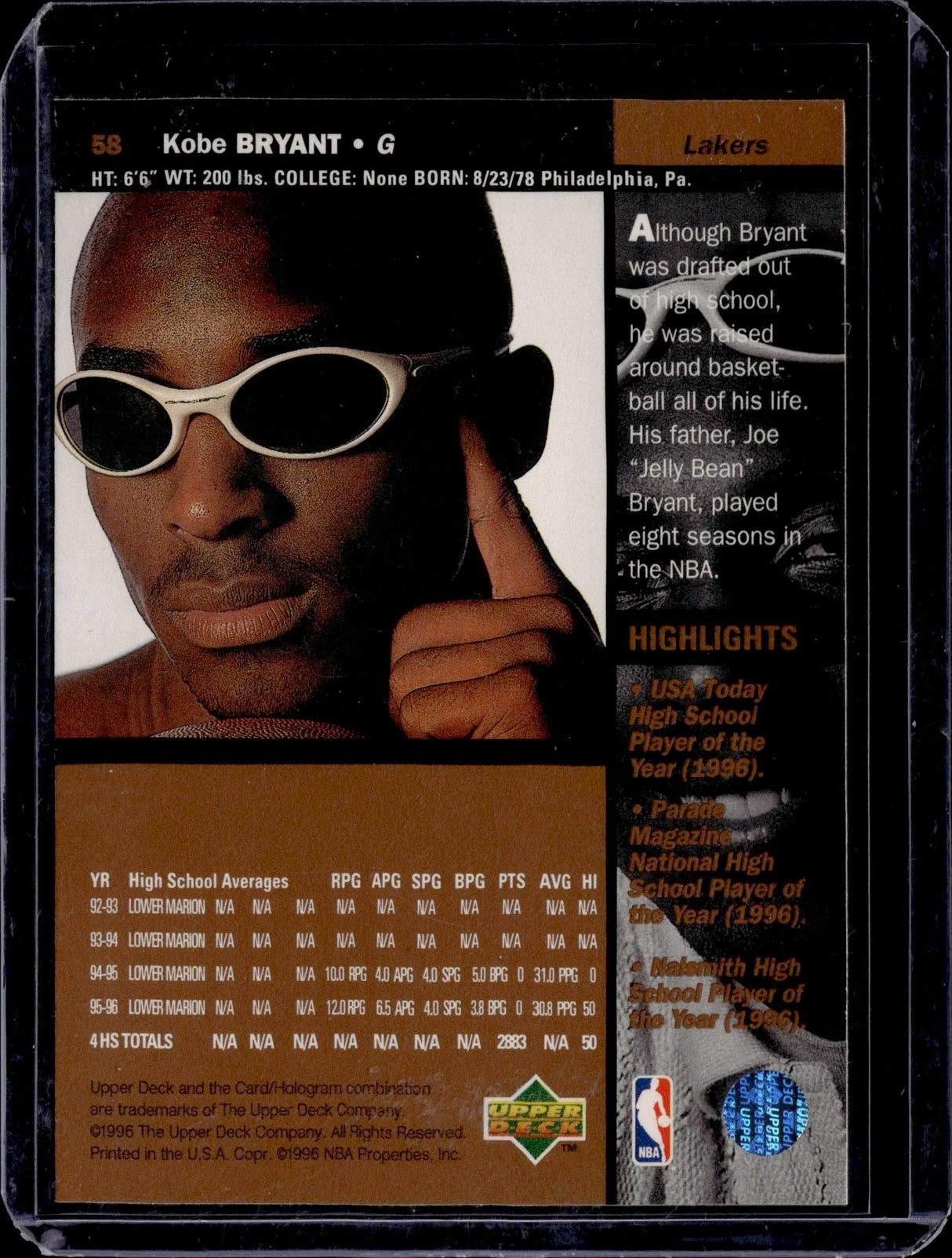 1996-97 Upper Deck #58 Kobe Bryant