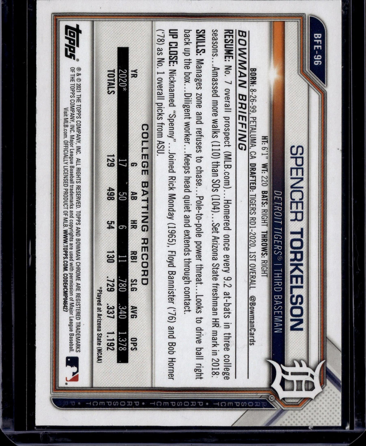 2021 Bowman 1st Edition #BFE-96 Spencer Torkelson Gold