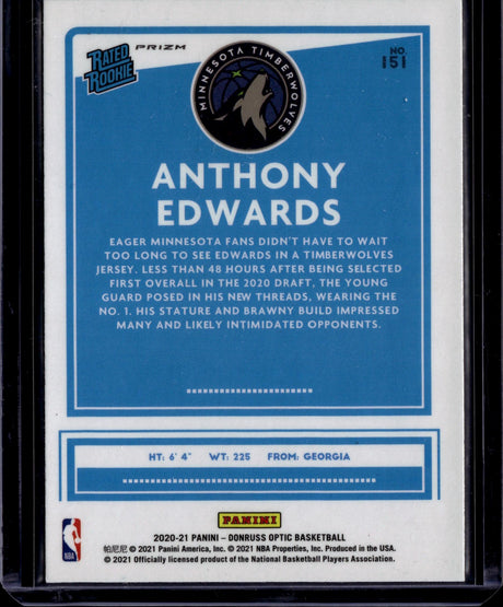 2020-21 Donruss Optic #151 Anthony Edwards Silver Pulsar