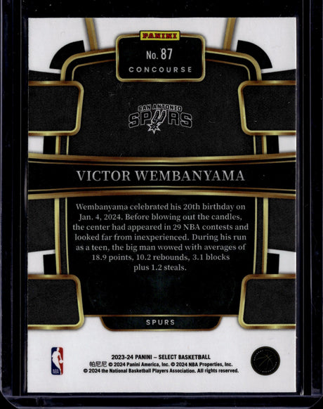 2023-24 Panini Select #87 Victor Wembanyama Blue (Retail Base)