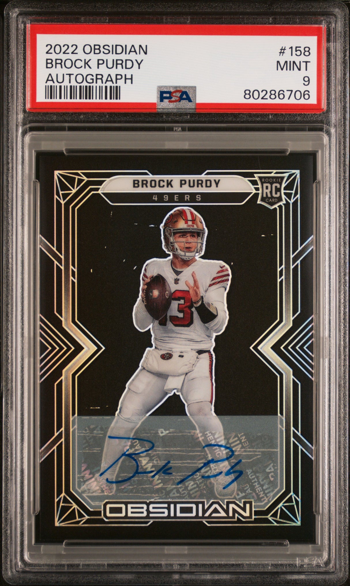 2022 Panini Obsidian #158 Brock Purdy Autograph PSA 9