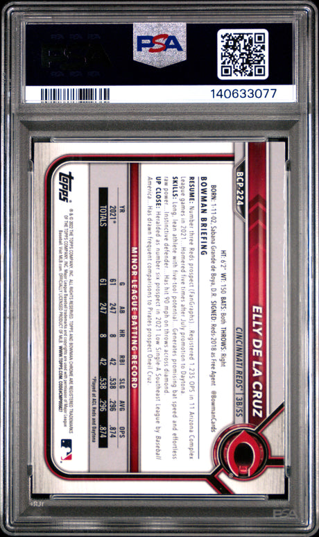 2022 Bowman Chrome Prospects Elly De La Cruz B/W Mini Diamond PSA 10