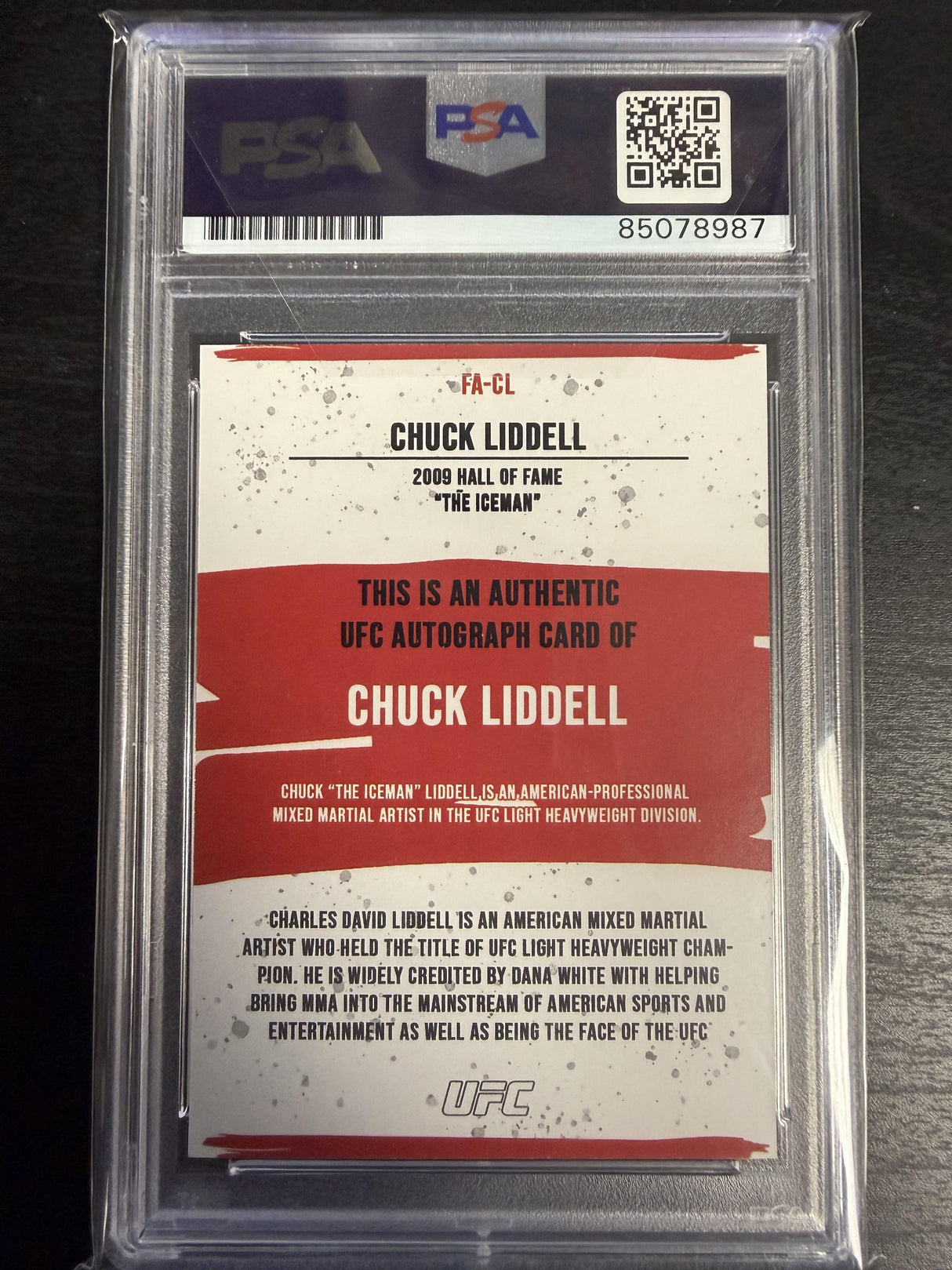 UFC Chuck Lidell Inscribed "ICEMAN" Auto PSA 10