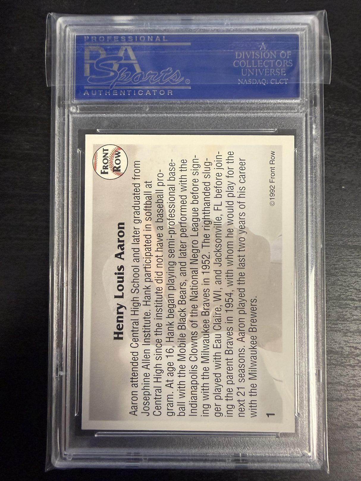 1992 Front Row All-Time Greats Hank Aaron Signature Series Authentic