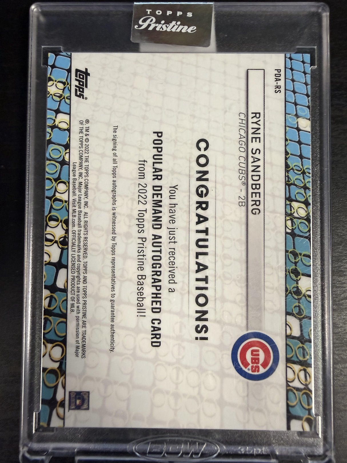 2022 Topps Pristine #PDA-RS Ryne Sandberg Popular Demand Autographs