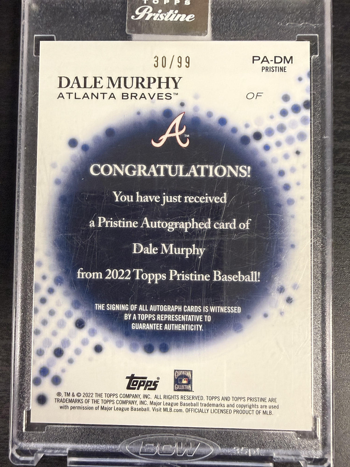 2022 Topps Pristine #PA-DM Dale Murphy Pristine Autographs Refractor
