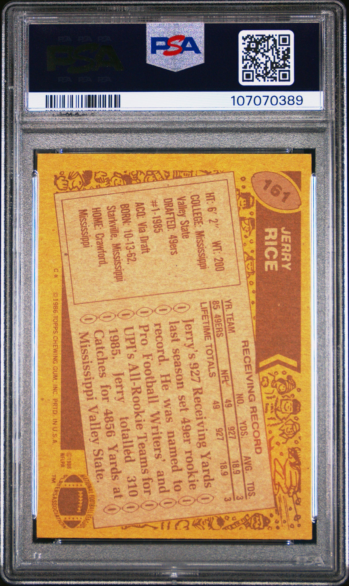 1986 Topps #161 Jerry Rice PSA 5