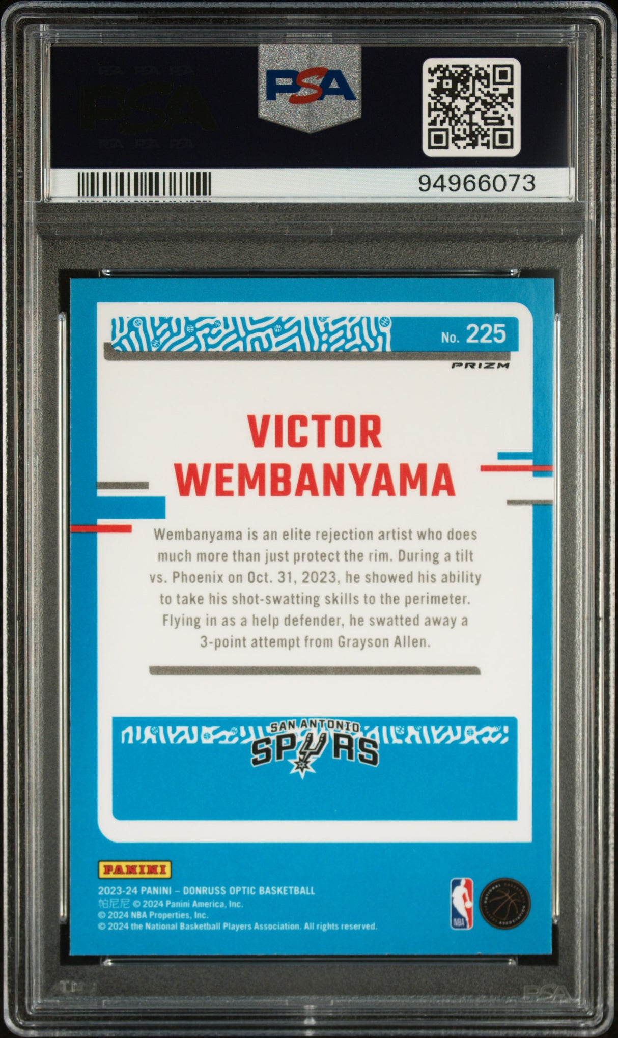 2023 Panini Donruss Optic #225 Victor Wembanyama Holo PSA 10