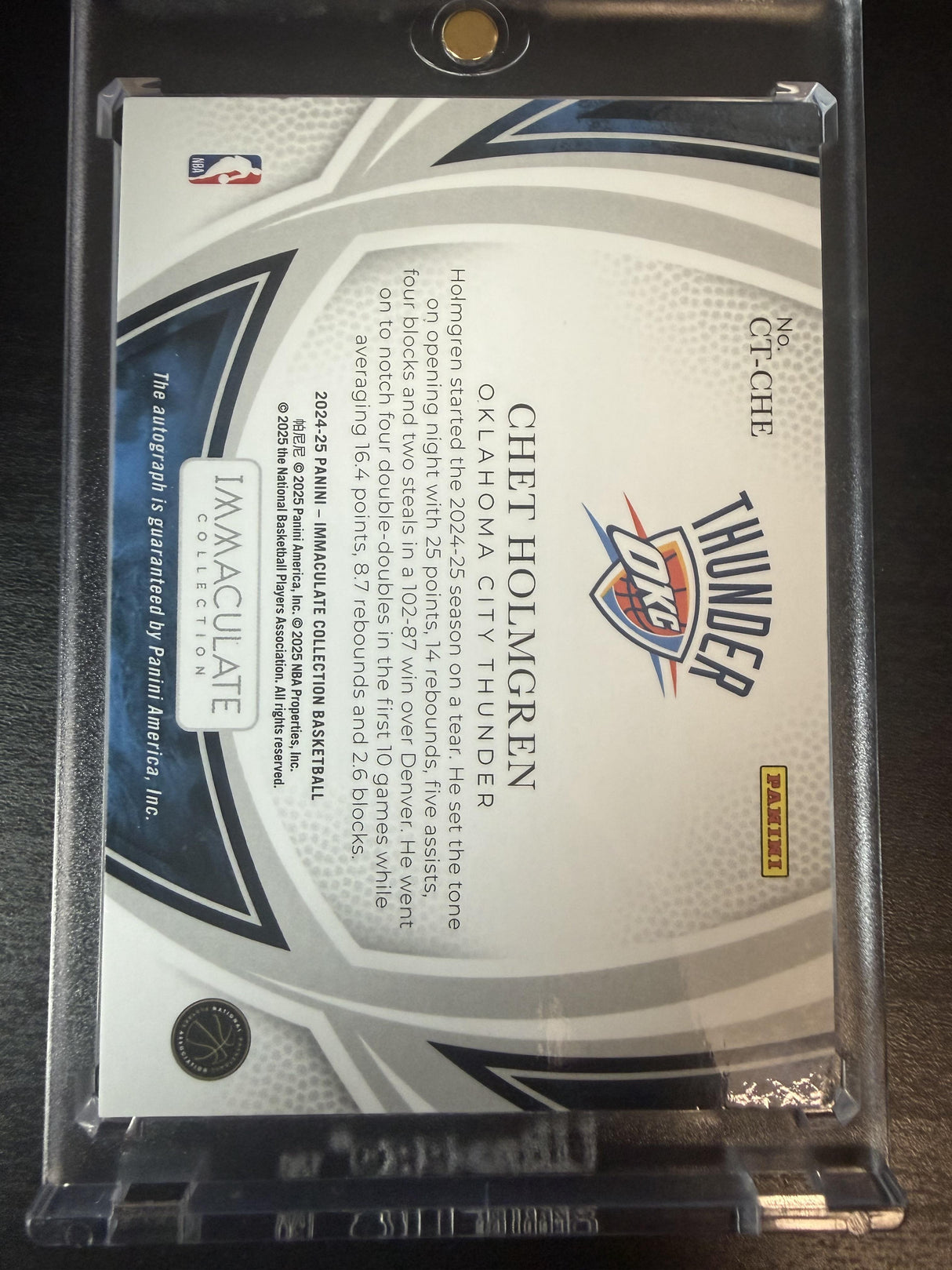 2024-25 Panini Immaculate Chet Holmgren Clutch Time Auto /99