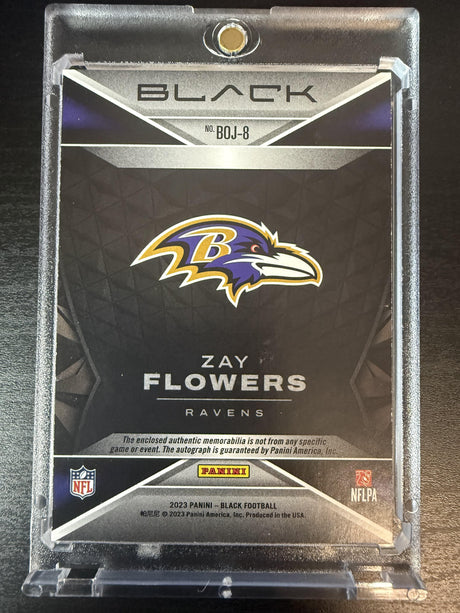2023 Panini Black #BOJ-8 Zay Flowers Blacked Out Jersey Autographs Ruby