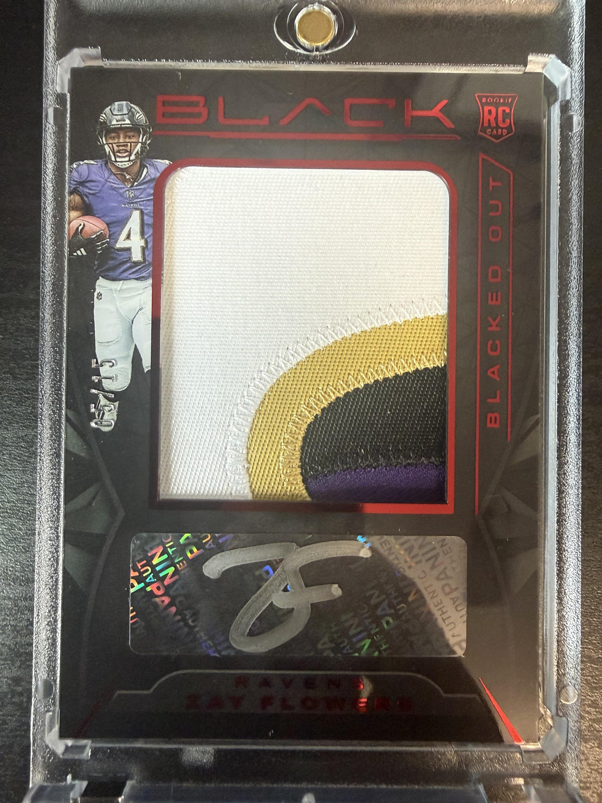 2023 Panini Black #BOJ-8 Zay Flowers Blacked Out Jersey Autographs Ruby