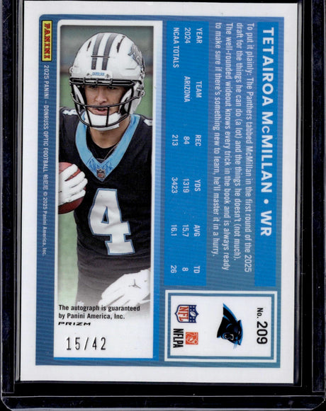 2025 Donruss Optic #209 Tetairoa McMillan Rated Rookie Auto Purple /42