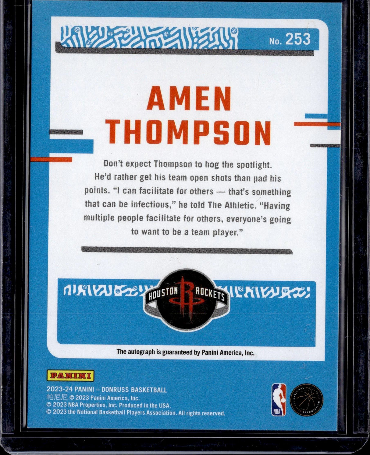 2023-24 Donruss Amen Thompson Rated Rookie Auto Red Laser Holo /49