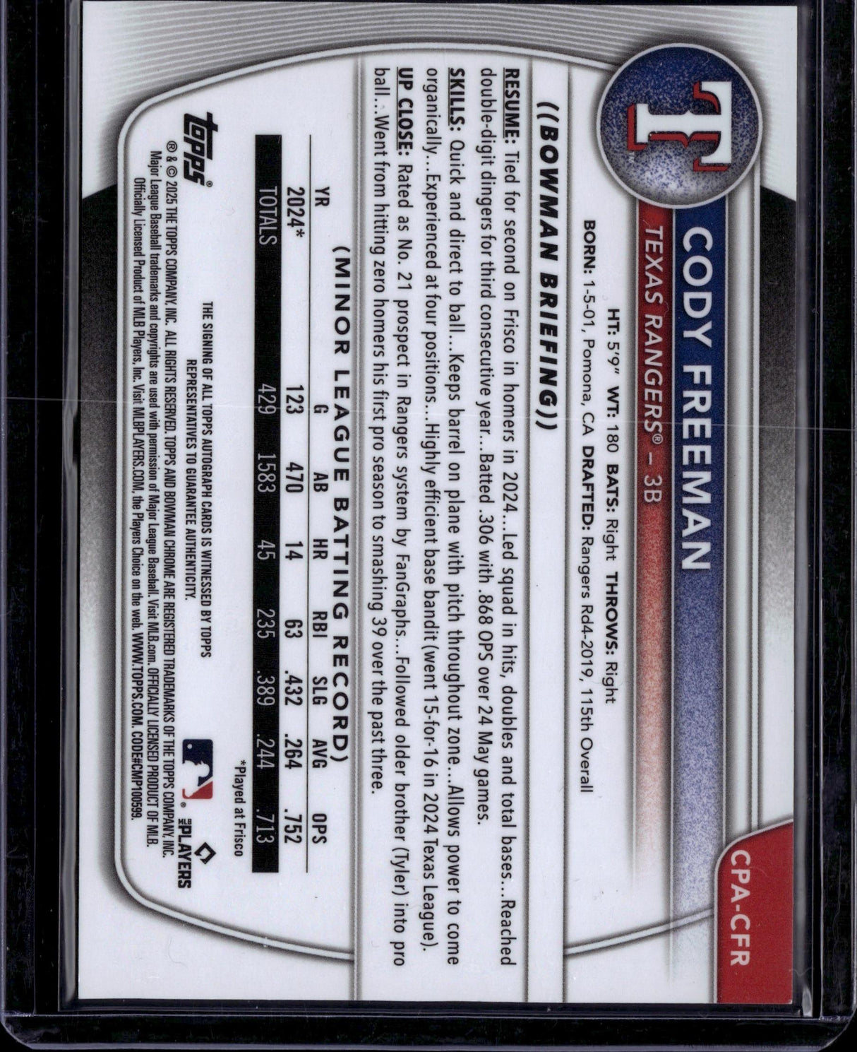 2025 Bowman Cody Freeman Auto Green Grass Refractor /99