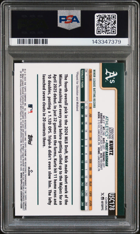 2025 Topps Chrome Update #178 Nick Kurtz Prism Refractor PSA 10