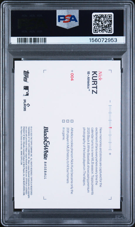 2025 Topps Black And White #4 Nick Kurtz PSA 10