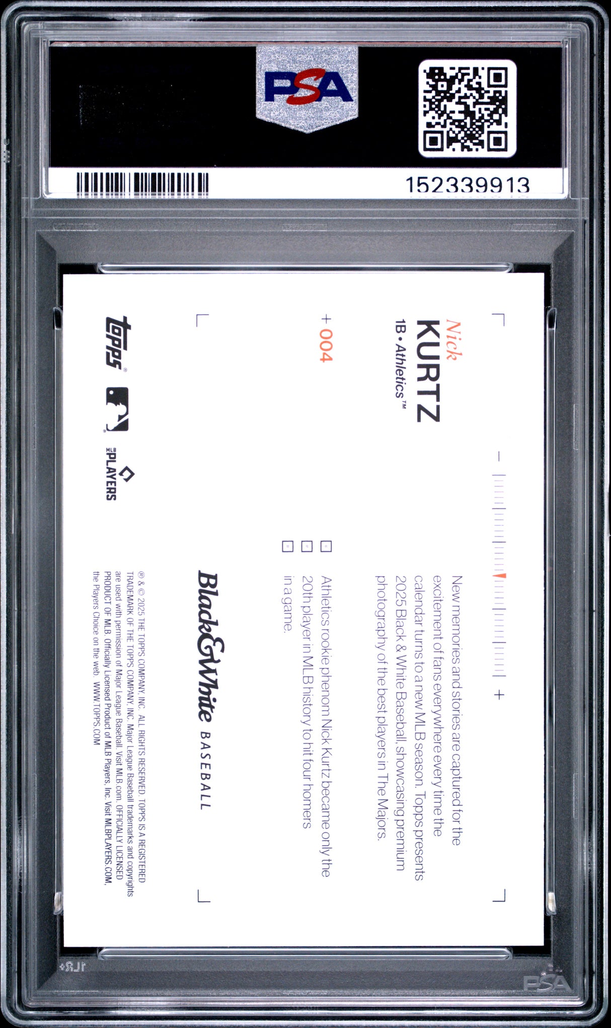 2025 Topps Black And White #4 Nick Kurtz PSA 10