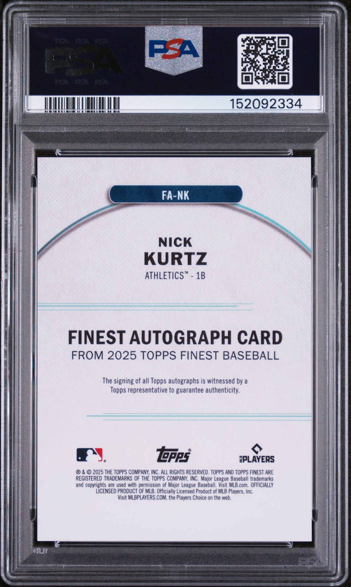 2025 Topps Finest Finest Autographs #NK Nick Kurtz PSA 10