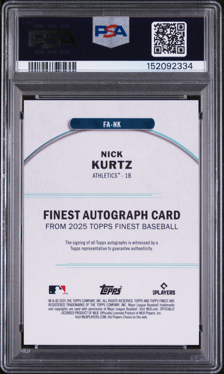 2025 Topps Finest Finest Autographs #NK Nick Kurtz PSA 10