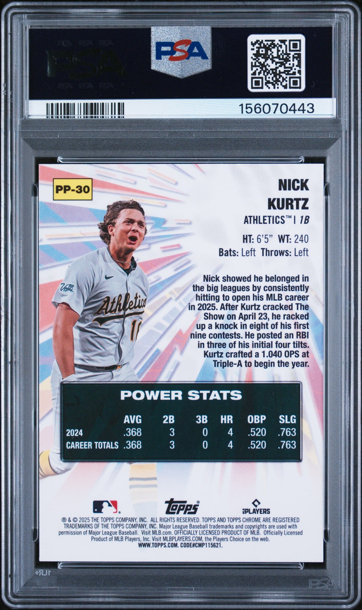 2025 Topps Chrome Update Power Players #30 Nick Kurtz PSA 10