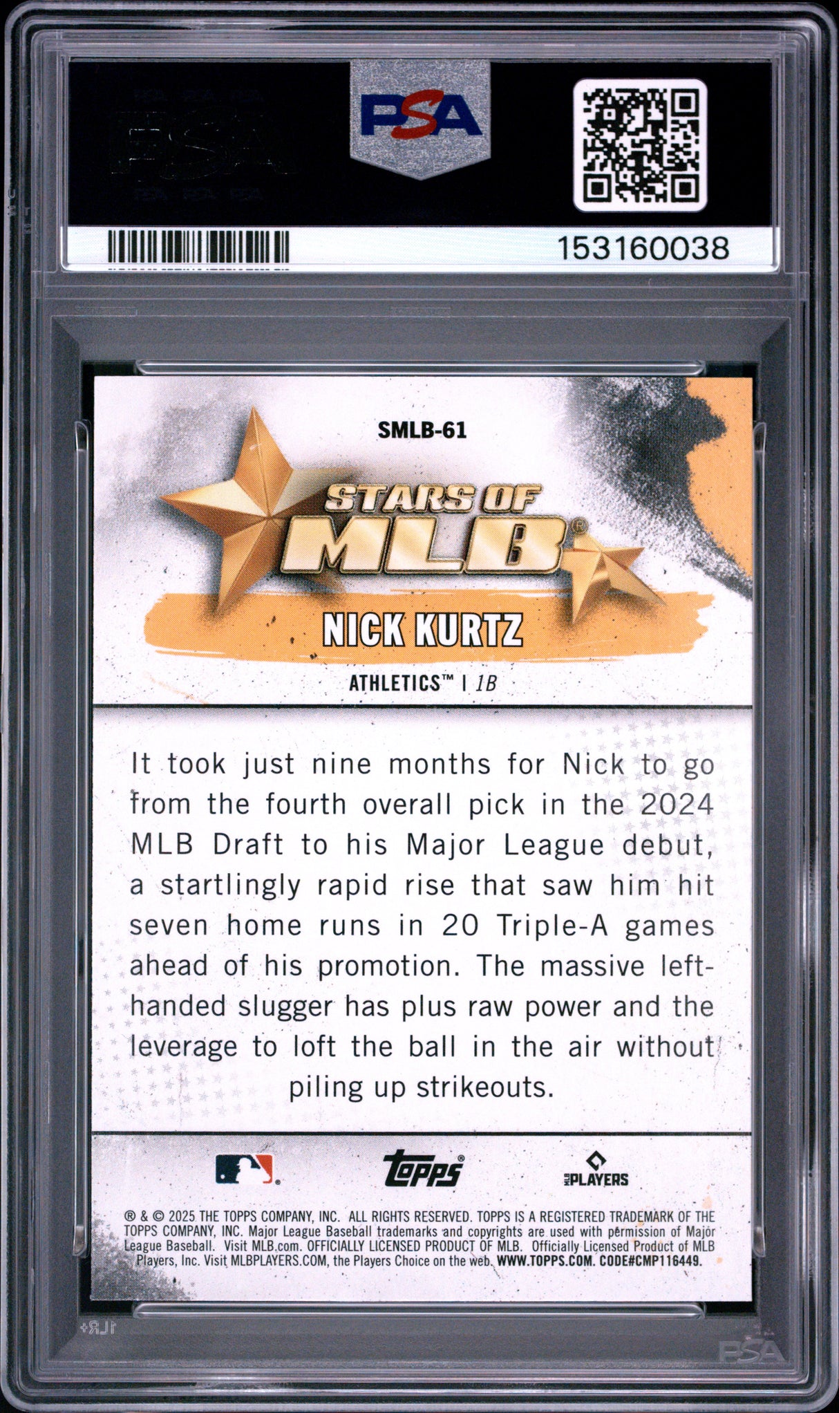 2025 Topps Stars Of Mlb #SMLB61 Nick Kurtz Update PSA 10