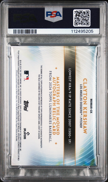 2024 Topps Luminaries Clayton Kershaw Masters Of The Mound Auto PSA 9