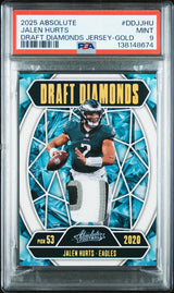 2025 Panini Absolute Jalen Hurts Draft Diamonds Jersey Gold PSA 9