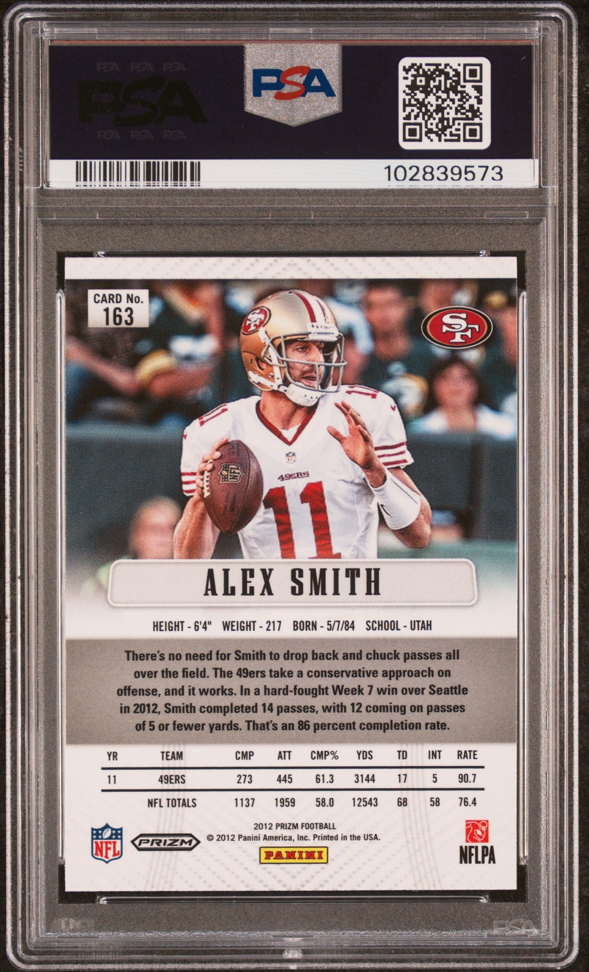2012 Panini Prizm #163 Alex Smith Green Prizm PSA 9