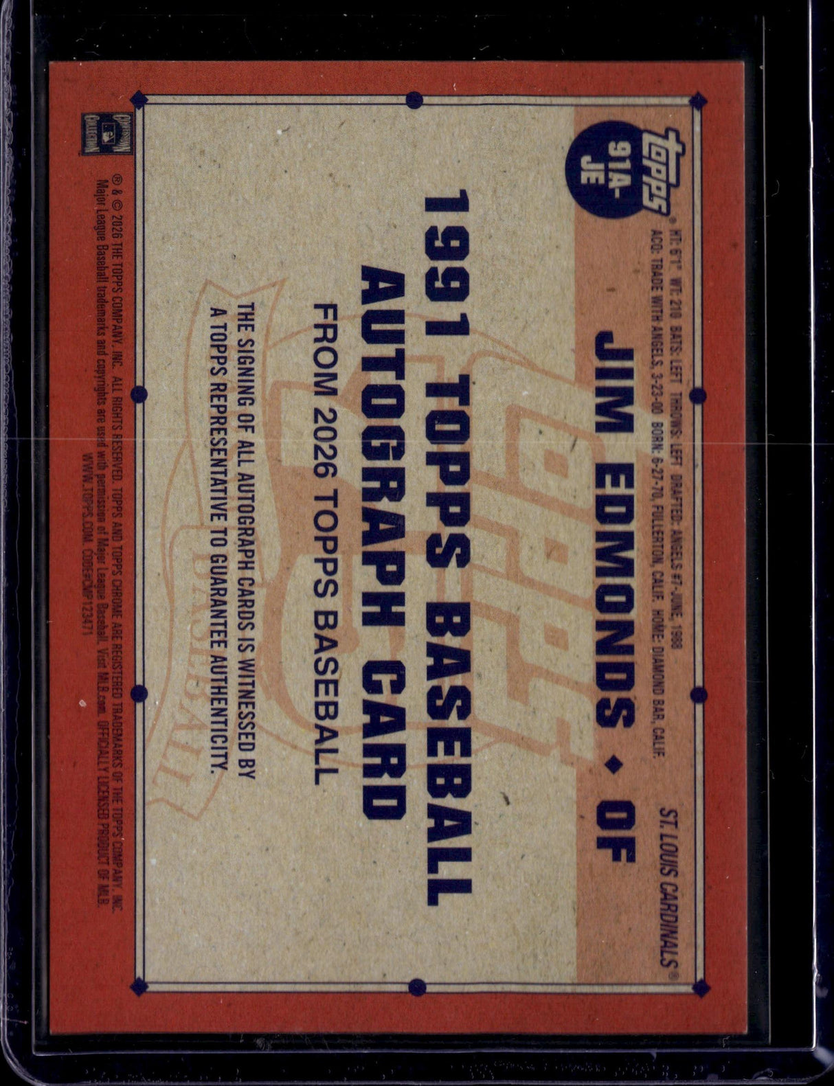 2026 Topps Jim Edmonds 35th Anniversary Auto