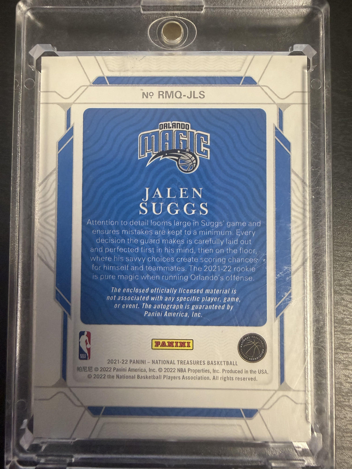 2021-22 National Treasures Jalen Suggs Rookie Materials Auto Quad Prime /25
