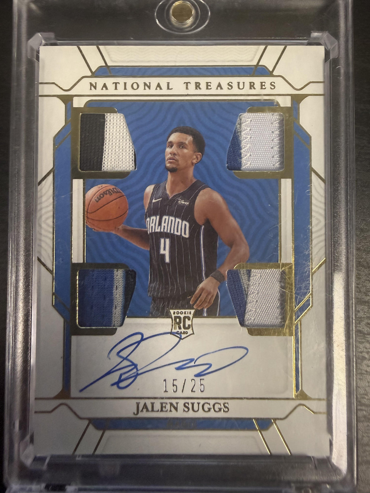 2021-22 National Treasures Jalen Suggs Rookie Materials Auto Quad Prime /25