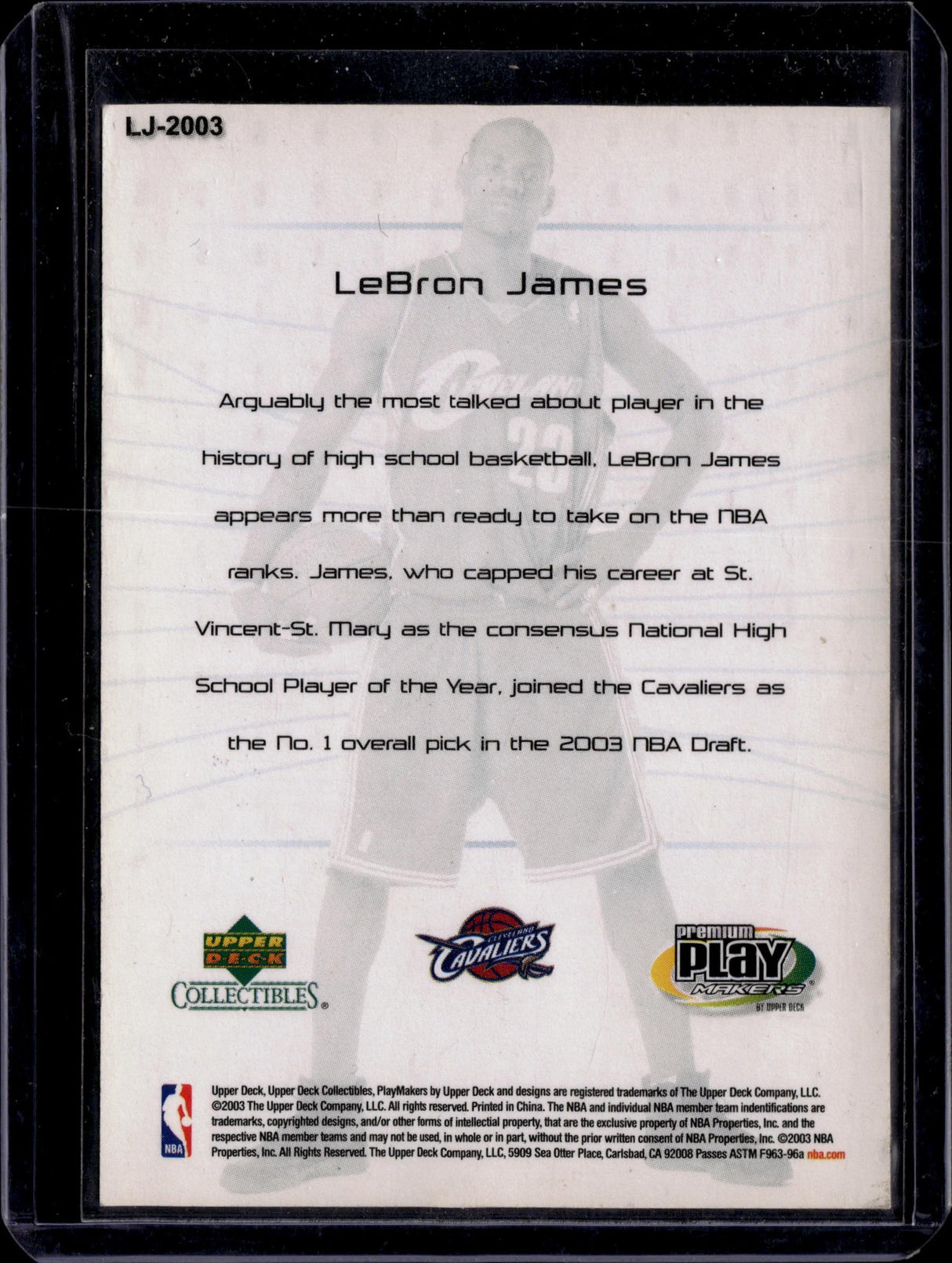 2003 Upper Deck Premium Play Lebron James LJ-2003