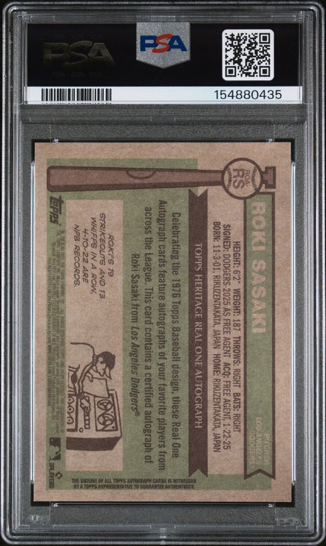 2025 Topps Heritage Real One Autographs Roki Sasaki Real One Autograph PSA 10
