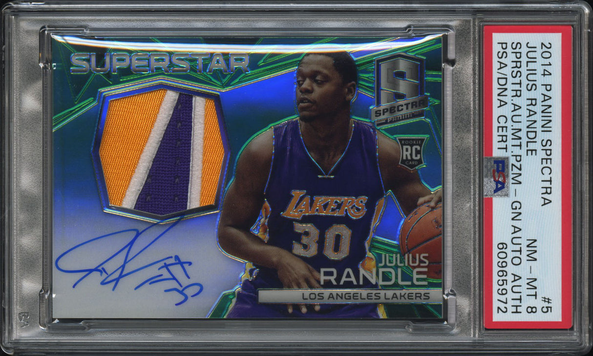 2014 Panini Spectra Superstar Material Prizm Julius Randle Green /5 PSA 8