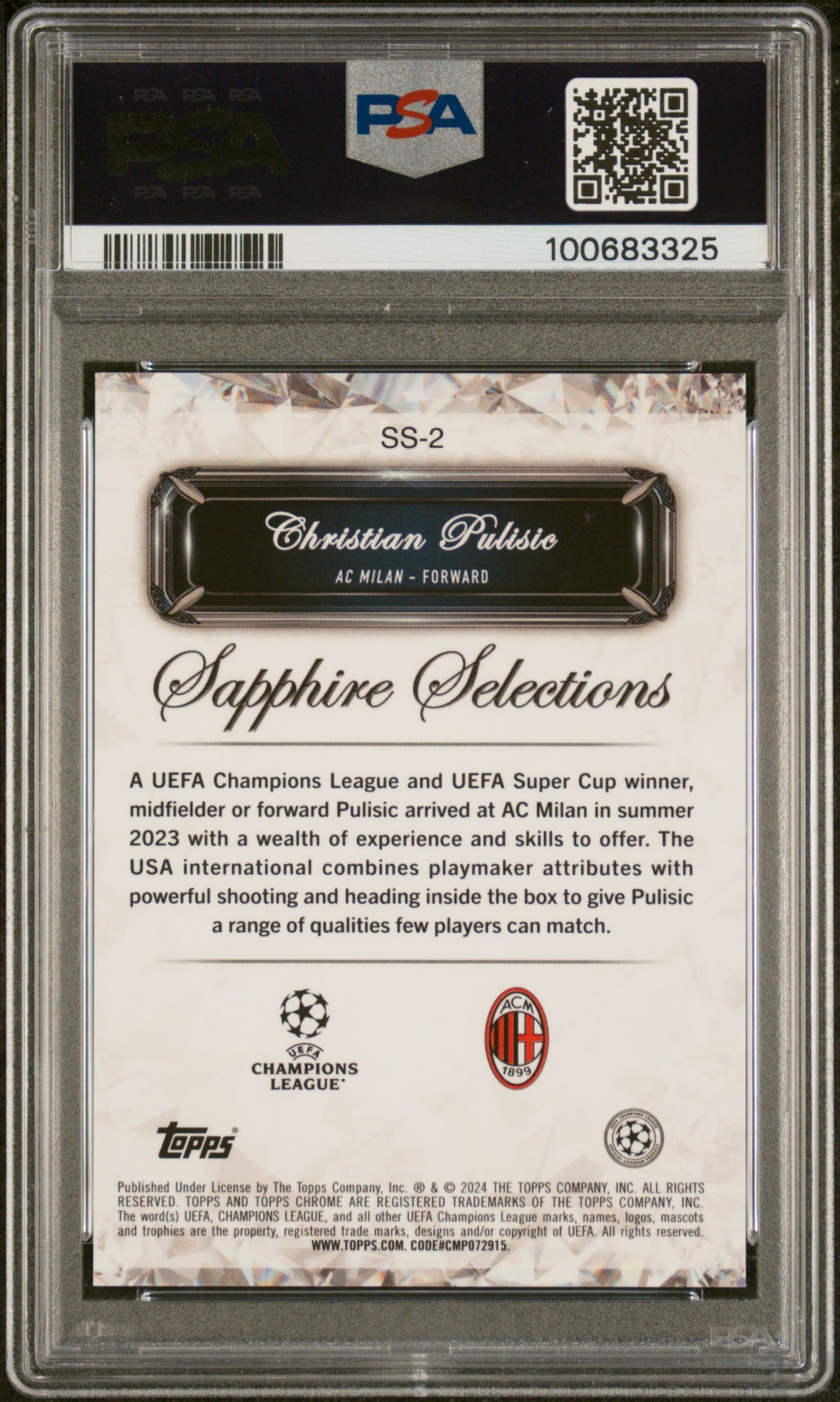 2023-24 Topps Chrome Sapphire Christian Pulisic Selections Orange /25 PSA 10