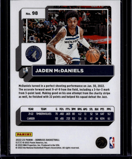 2022-23 Donruss #98 Jaden McDaniels Holo Laser Gold