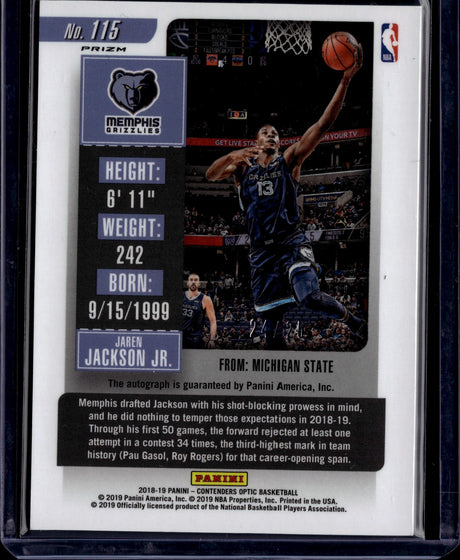 2018-19 Panini Contenders Optic #115 Jaren Jackson Jr. Auto Orange /25