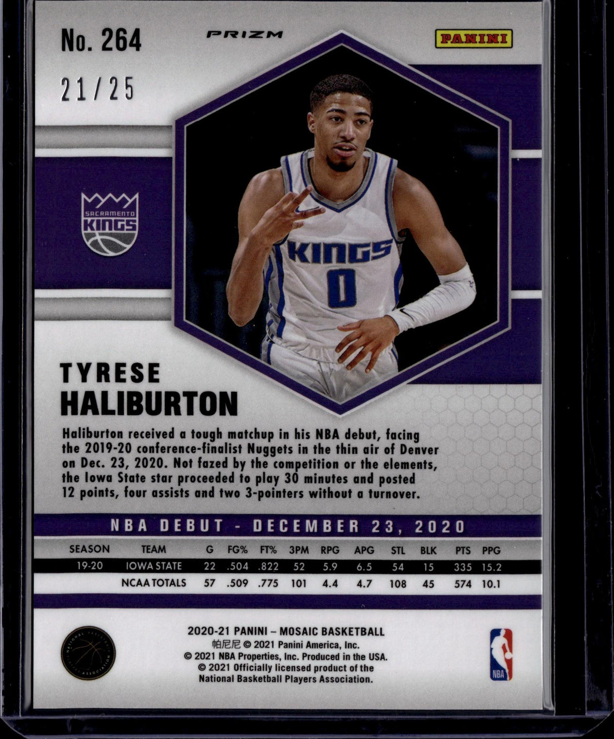 2020-21 Panini Mosaic #264 Tyrese Haliburton Mosaic White