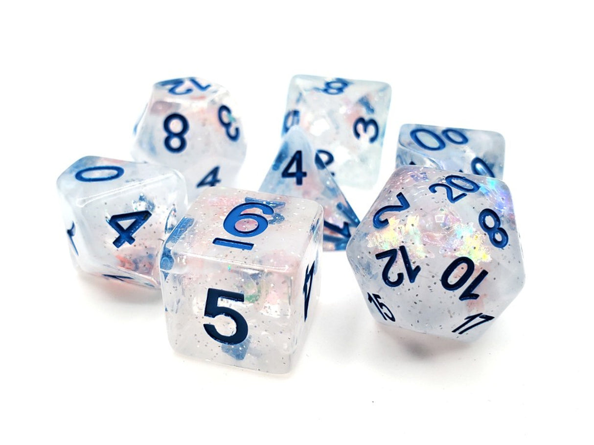 Old School 7 Piece DnD RPG Dice Set: Infused - Snowy Day