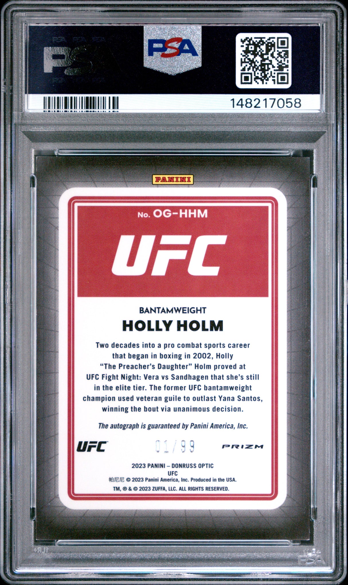 2023 Optic Holly Holm Opti-Graphs Blue Auto /99 PSA 8