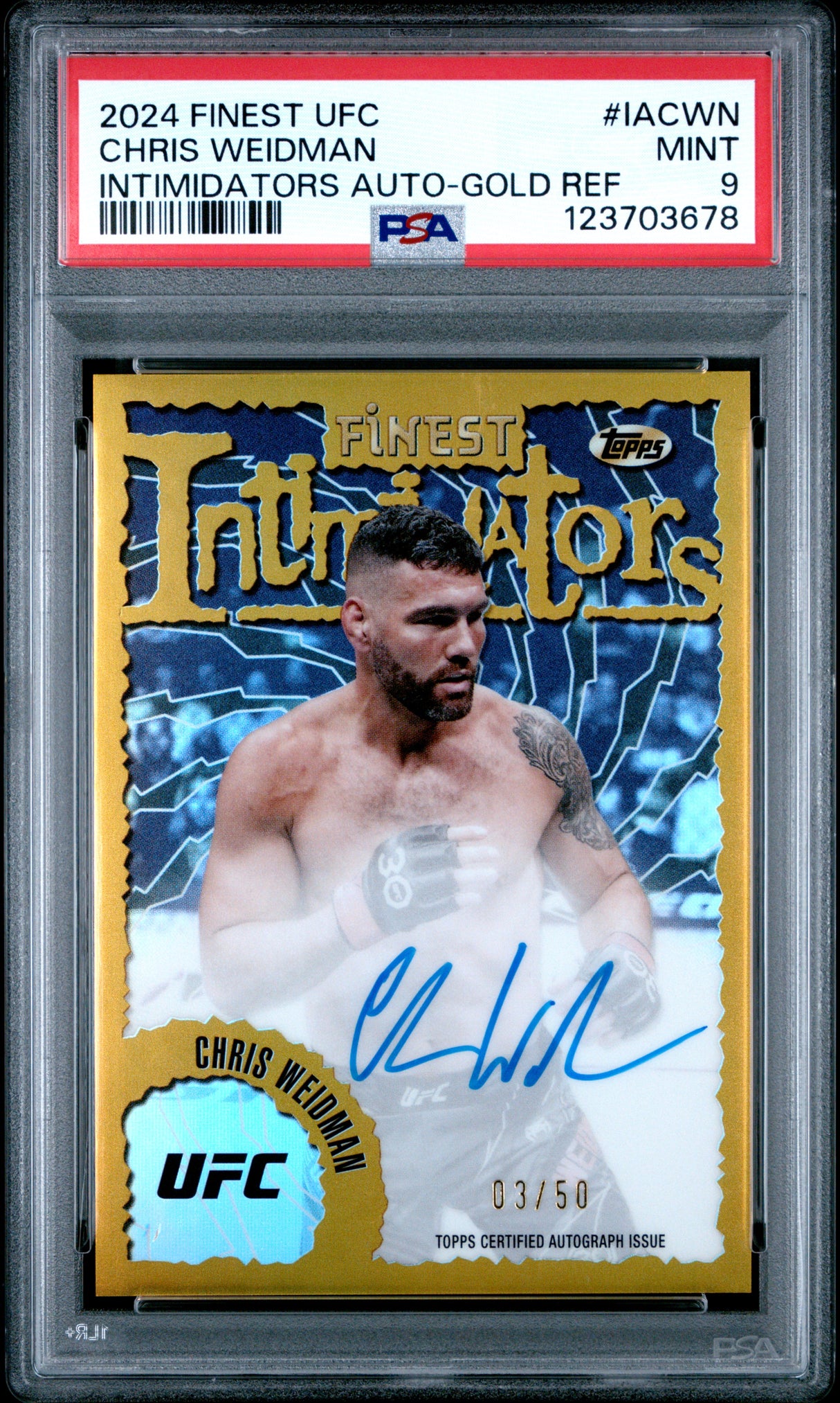 2024 Topps Finest Chris Weidman Intimidators Auto Gold /50 PSA 9