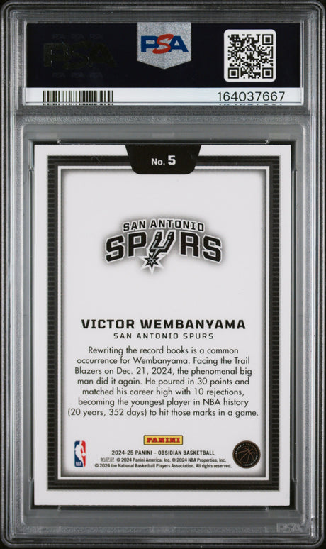 2024 Panini Obsidian Black Color Blast #5 Victor Wembanyama PSA 8