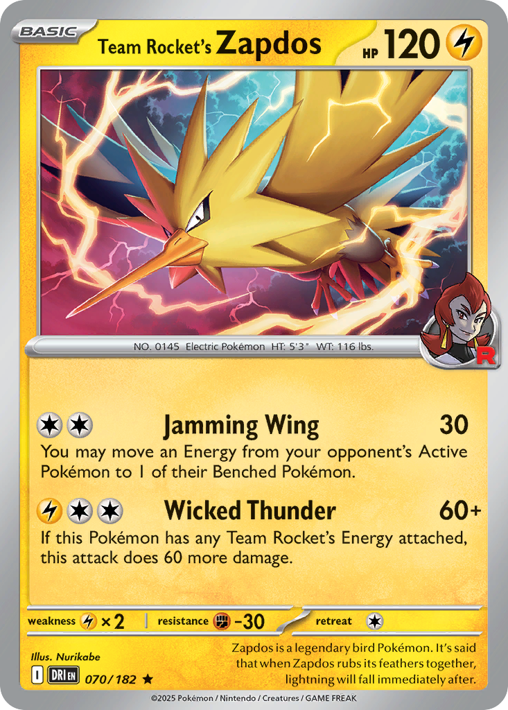 Team Rocket's Zapdos (70/182) - [Reverse Holo] Destined Rivals (DRI)